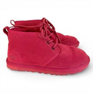 UGG Neumel Boot‎ Womens 7 Red Suede Lace Up Chukka Sheepskin Lined 1094269